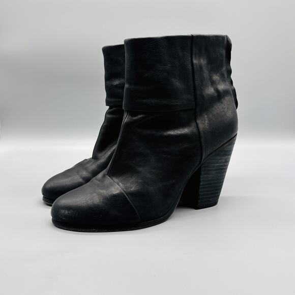 Rag & Bone Boots Womens 8.5 Black Leather Newbury Ankle Booties Block Heel Zip - Picture 3 of 12